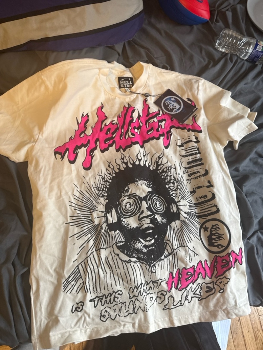 Hellstar White Short Sleeve Graphic Tee with Pink Accents